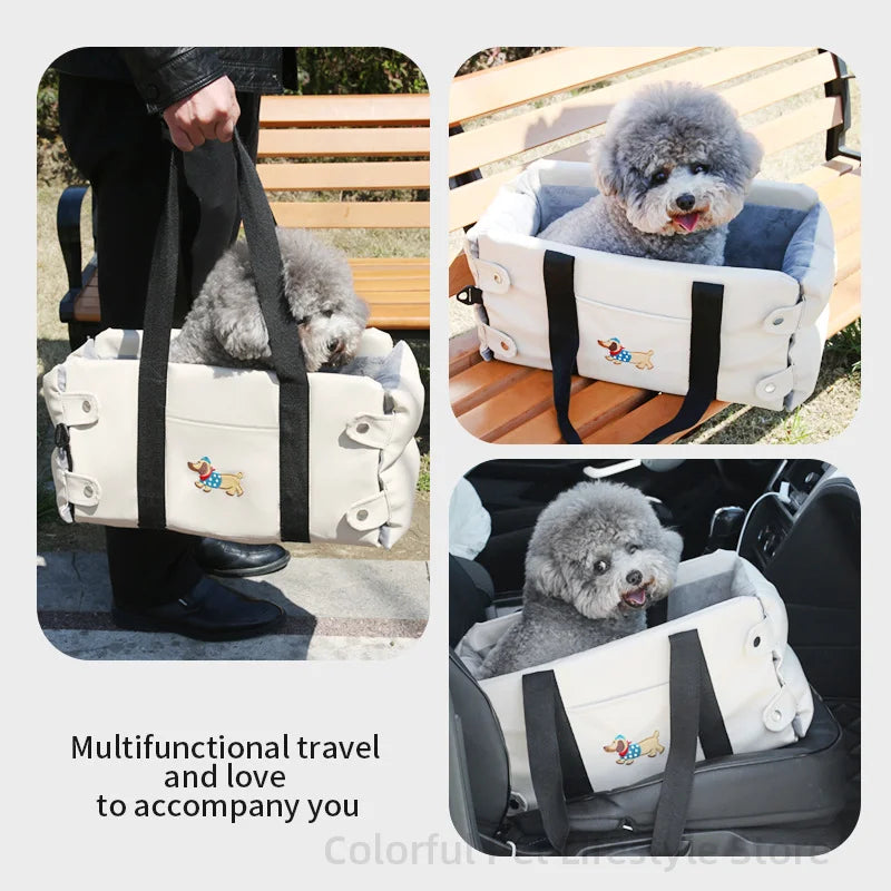 Puppy Dog Car Seat Travel Central Control PU Leather Pet Carrier for Small Dogs Chihuahua Cats Car Transport Dog Accessories
