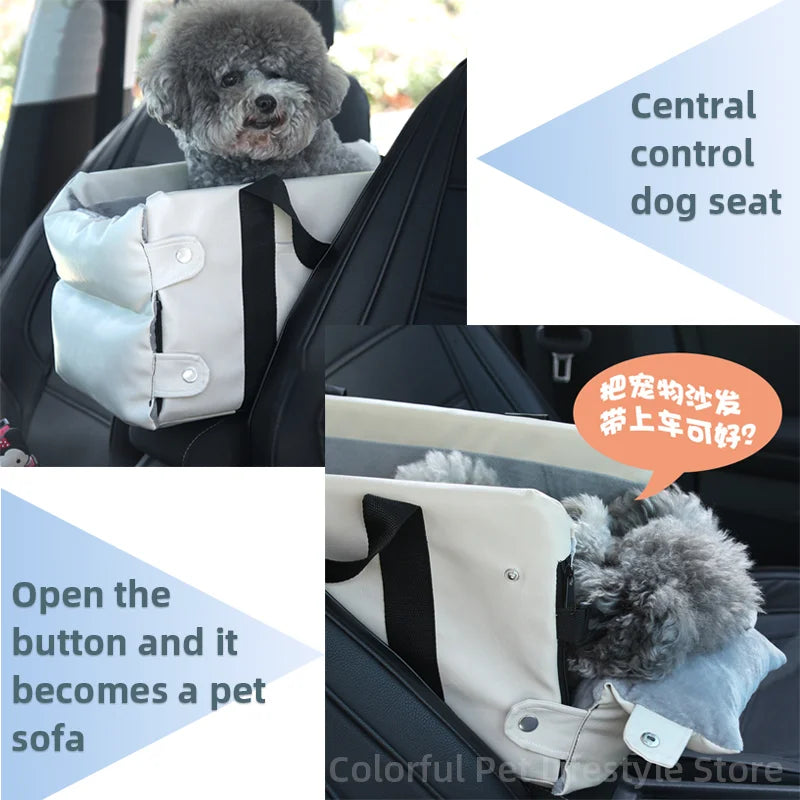 Puppy Dog Car Seat Travel Central Control PU Leather Pet Carrier for Small Dogs Chihuahua Cats Car Transport Dog Accessories