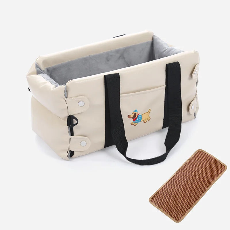 Puppy Dog Car Seat Travel Central Control PU Leather Pet Carrier for Small Dogs Chihuahua Cats Car Transport Dog Accessories