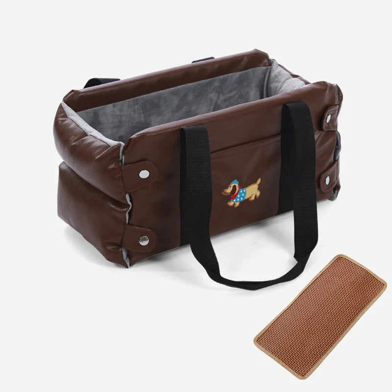 Puppy Dog Car Seat Travel Central Control PU Leather Pet Carrier for Small Dogs Chihuahua Cats Car Transport Dog Accessories