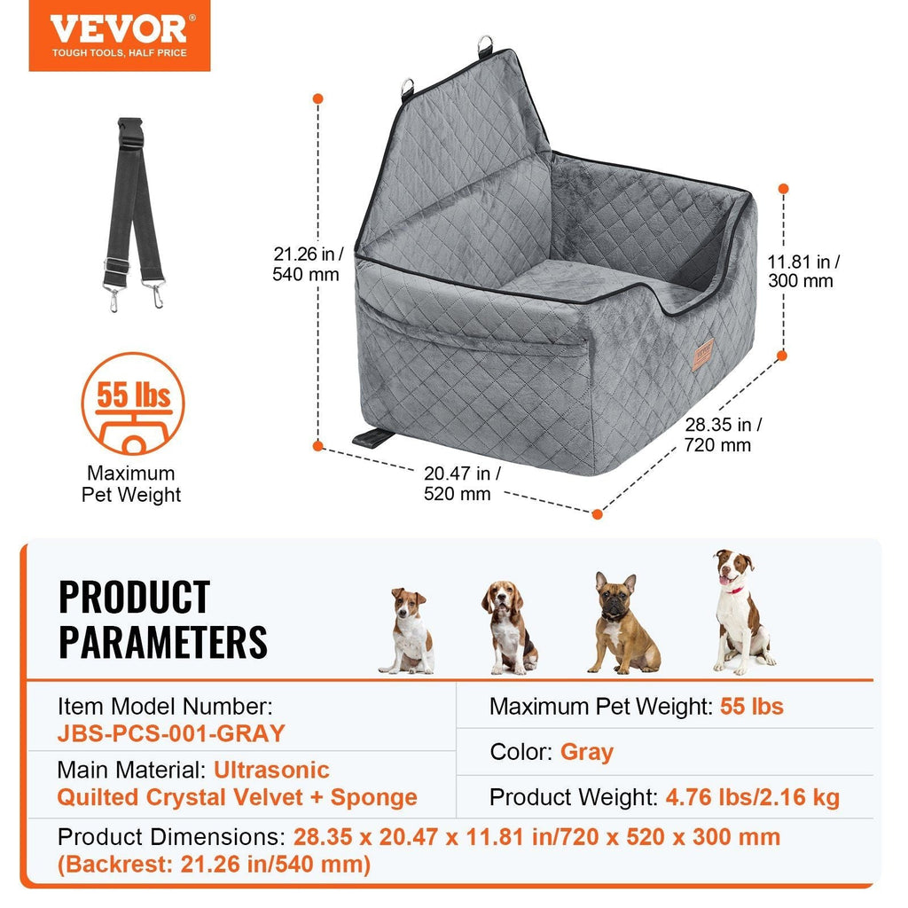 VEVOR Dog Booster Car Seat Pet Car Seat for Medium Large Dog up to 55 lbs Gray